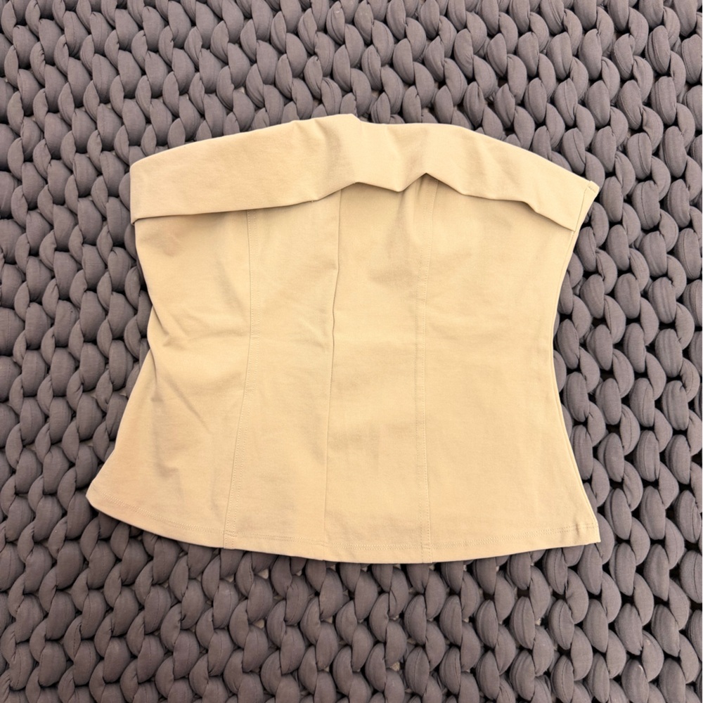 Divided Light Beige Strapless Top